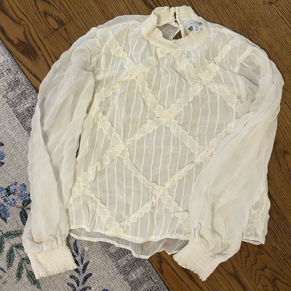 Topshop ivory lace detail blouse - size 6